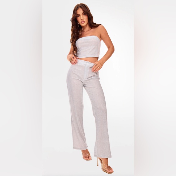 Glitter woven wide leg pants - Picture 1 of 7